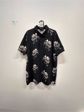 Express Black Polo with White Floral Print
